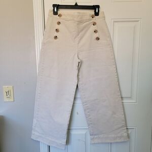 LOFT High Waist Wide Leg Ivory Denim Jeans Decorative Buttons Size 28 / 6